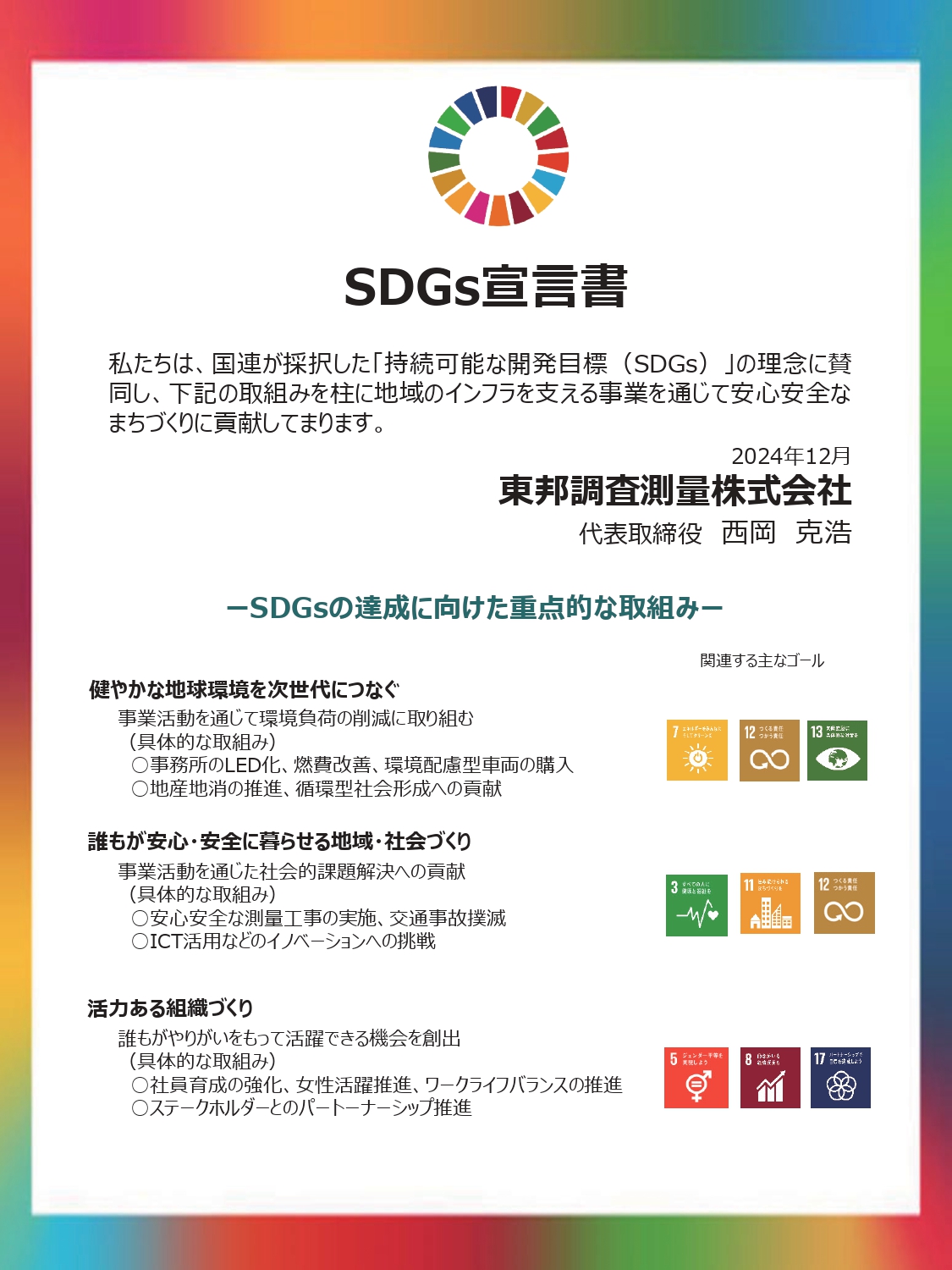 東邦調査測量 工事測量 一般測量（調査測量） ICT測量 SDGs宣言書